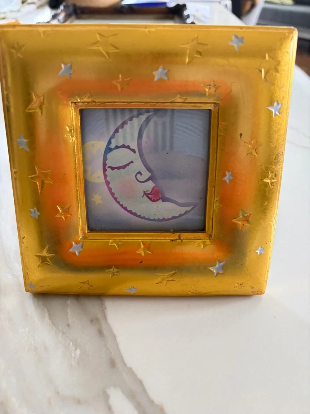 Vintage 1990s Gold Celestial Star Picture Frame with moon print 💫